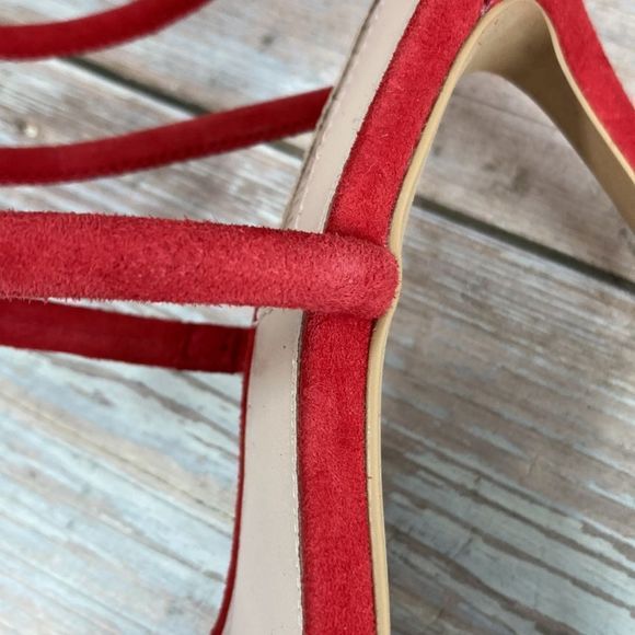 AVEC LES FILLES Joia Red Kid Suede Ankle Wrap Sandal 6M - Picture 8 of 14